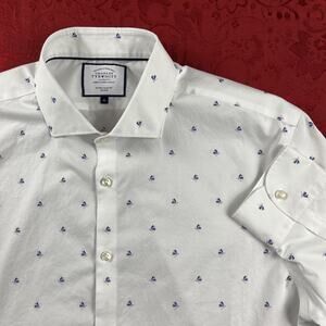 Charles‎ Tyrwhitt Button Up Shirt XL White Cotton Dragonfly All Over Print Party